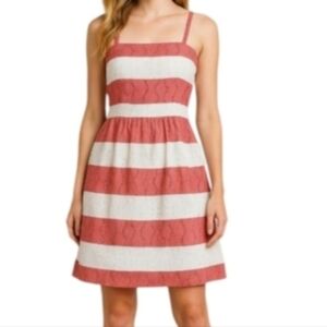 Loft Cotton Eyelet Floral Rose Mauve Pink Stripe Dress Sleeveless 8